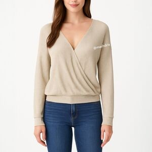 L’Agence Amber Wrap Top – Soft Ribbed Knit Minimalist Oatmeal – Size S